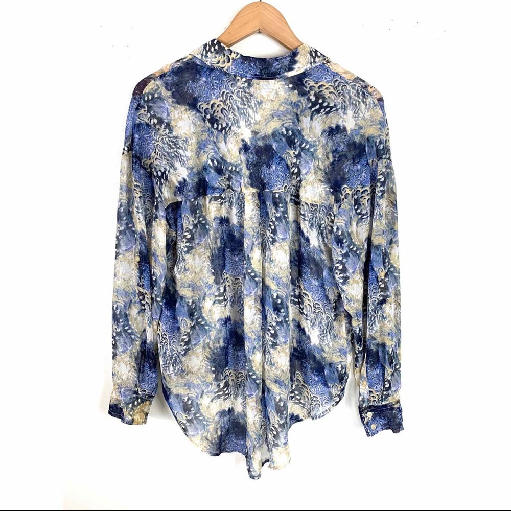 Free People Sheer Blouse Top Blue Print Medium - Picture 4 of 5